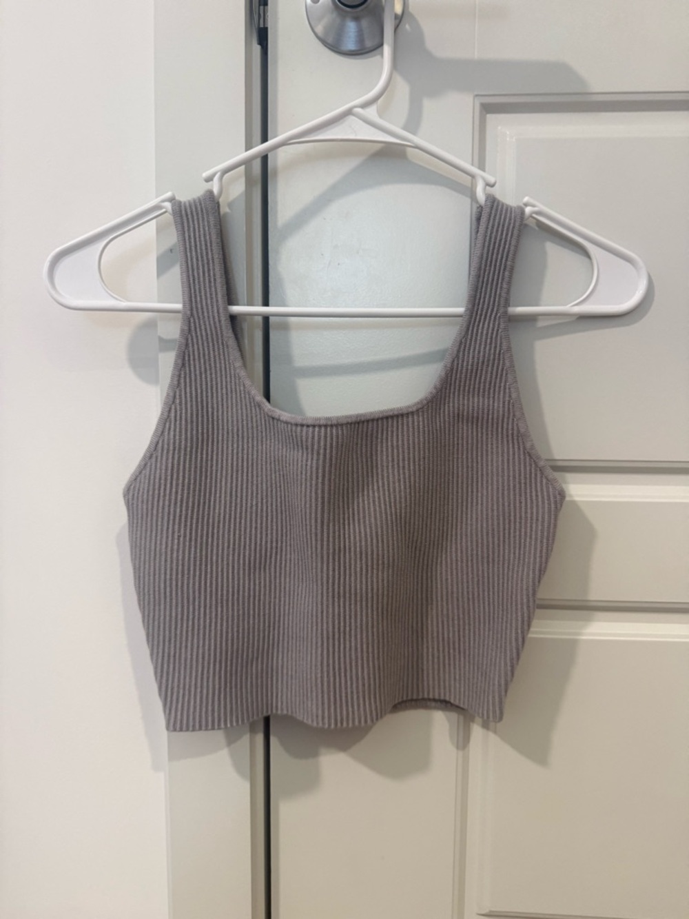 House of Harlow 1960 Ribbed Square-Neck Crop Top - Gray